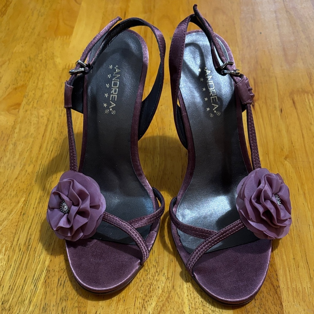 ANDREA Mauve Heeled Sandals with Floral Detail